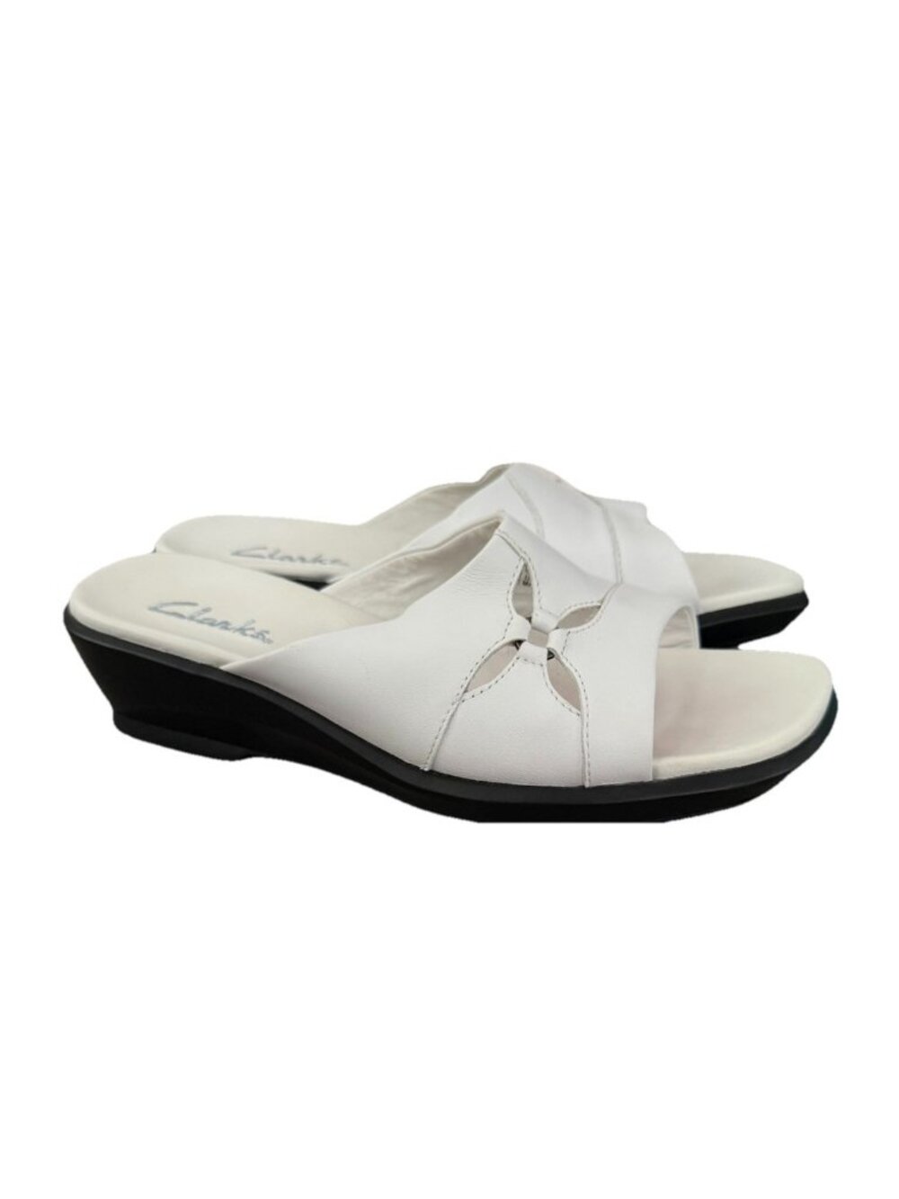Clarks Size 9 Women’s White Wedge Sandals Leather Shoes Summer *FT